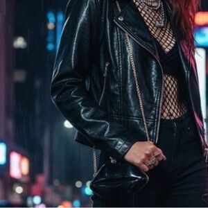 Black lips and gold chain purse